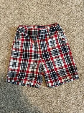 The Children's Place Red Navy & White Plaid Flat Front Shorts